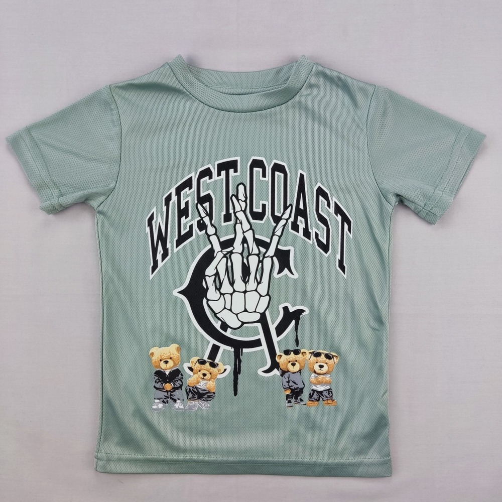 GSTR T-Shirt Boys 4 Green West Coast Skeleton Teddy Bear Mesh Active Tee